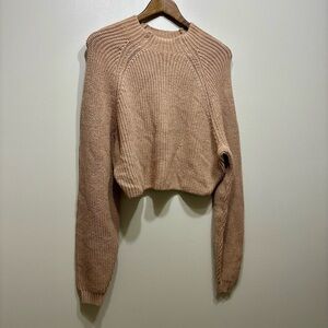 Hollister Knit Cropped Long Sleeve Soft Stretchy Sweater Shirt Crop Top Tan